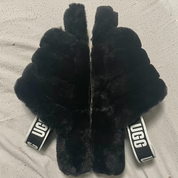 Ugg Fluff Yeah Slide black white women's size 8 - Picture 3 of 6